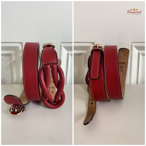 Authentic Gucci Red Leather Knot Skinny Horsebit Ring Buckle Belt Size 85/34 main image 4